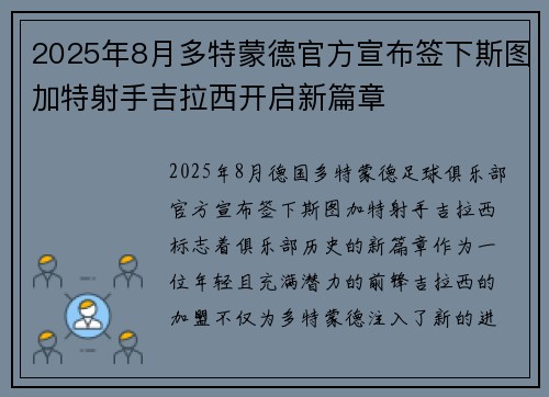 2025年8月多特蒙德官方宣布签下斯图加特射手吉拉西开启新篇章 2025年8月多特蒙德官方宣布签下斯图加特射手吉拉西开启新篇章